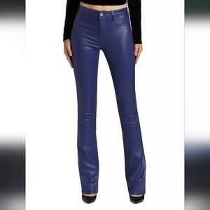 NWOT Revolve Own Faux Leather Navy Flare Side Slit Wide Leg Coated Jeans 27
